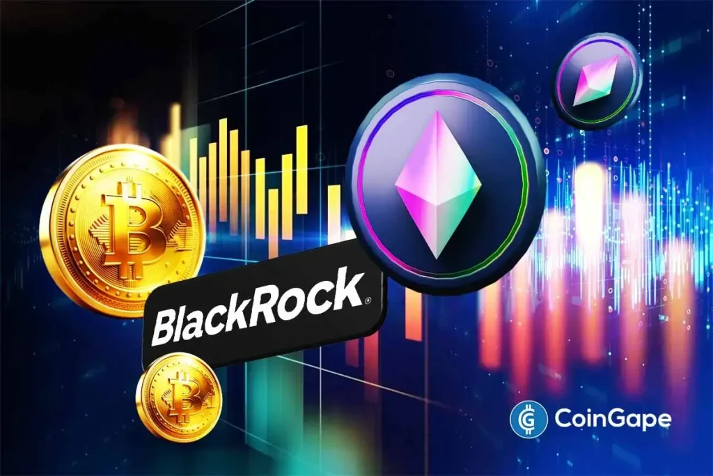an image of BlackRock, Bitcoin, and Ethereum logo
